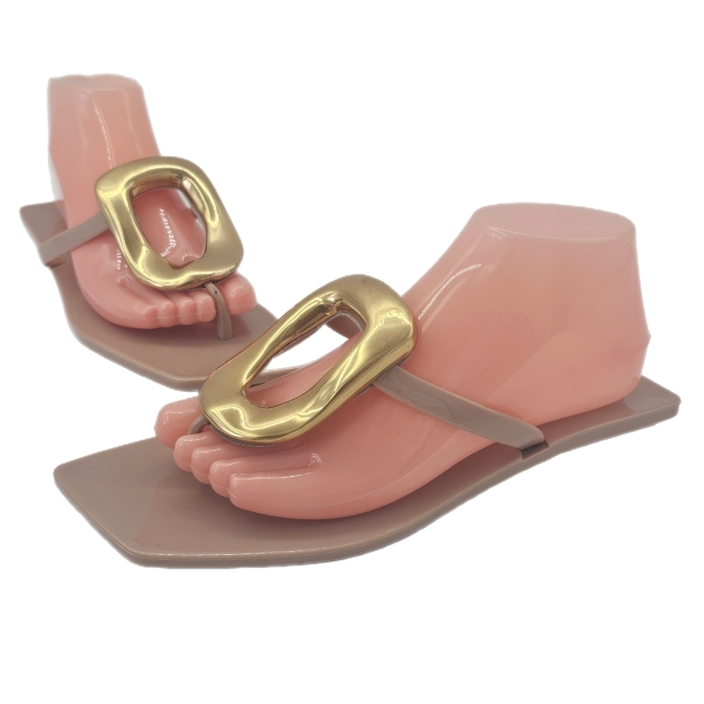 Jeffrey Campbell Linques-J Embellished T-Strap Flat Jelly Sandals Women’s Size 9